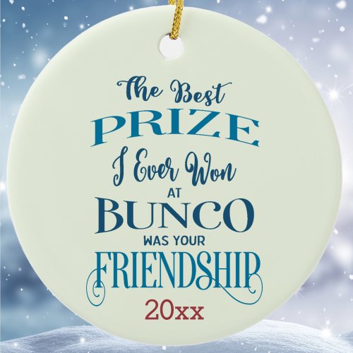 Bunco Merry Christmas Friendship Typography Ceramic Ornament