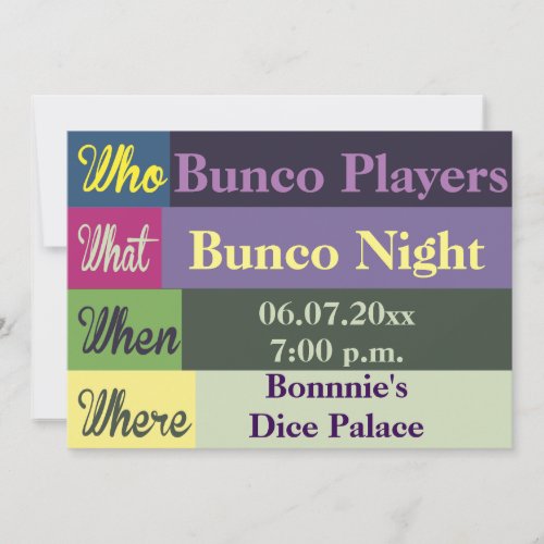 Bunco Modern Colorful Fun Invite