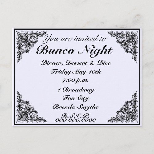 Bunco Night Vintage Victorian Invitation