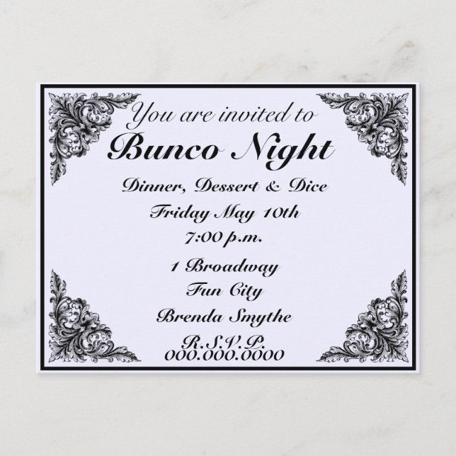 Bunco Night Vintage Victorian Invitation (Front)