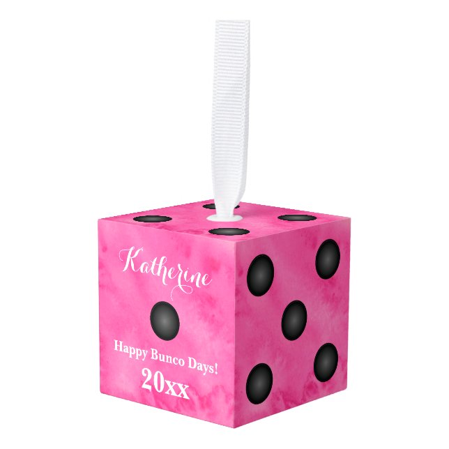 Bunco or Bunko Monogrammed Christmas Dice Ornament (Front Angled)