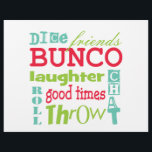 Bunco Paper Placemat<br><div class="desc">Fun multicolor subway art graphic bunco design.  Background color can be changed.  Featured are the words friends,  bunco,  dice,  throw,  toss,  chat,  laughter and good times.  Makes a great and clever prize or gift.  Great for your next Bunco event. Use as a paper place mat for your Bunco events.</div>
