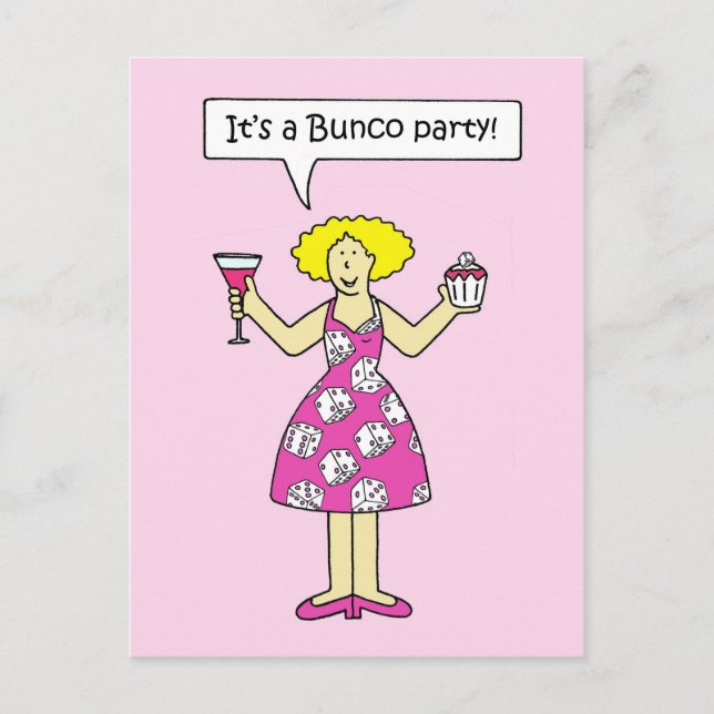 Bunco Party Invitation Cartoon Lady Postcard (Front)