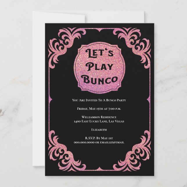 Bunco Party Pink Glitter Glam Invitation (Front)