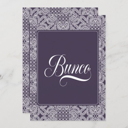 Bunco Party Purple Lace Invitation