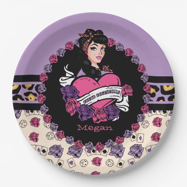 Bunco, Pin-up, Rock-A-Billy Paper Plates (Front)