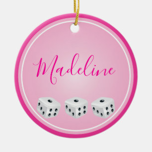 Bunco Player Dice Monogram Pink Ceramic Ornament