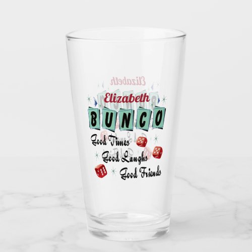 Bunco Player Friend Monogram Retro Dice Glass