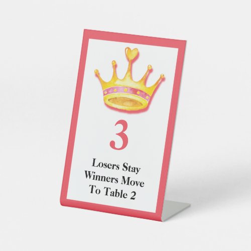 Bunco Player Gold Watercolor Crown 3 Table Card Pedestal Sign