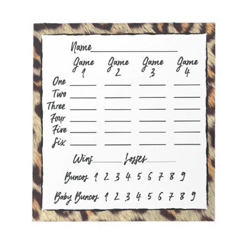 Bunco Players Score Sheet Leopard Print Notepad