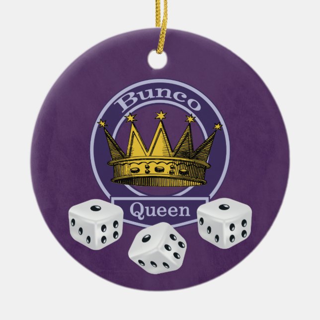 Bunco Queen Crown and Dice Ceramic Ornament (Front)