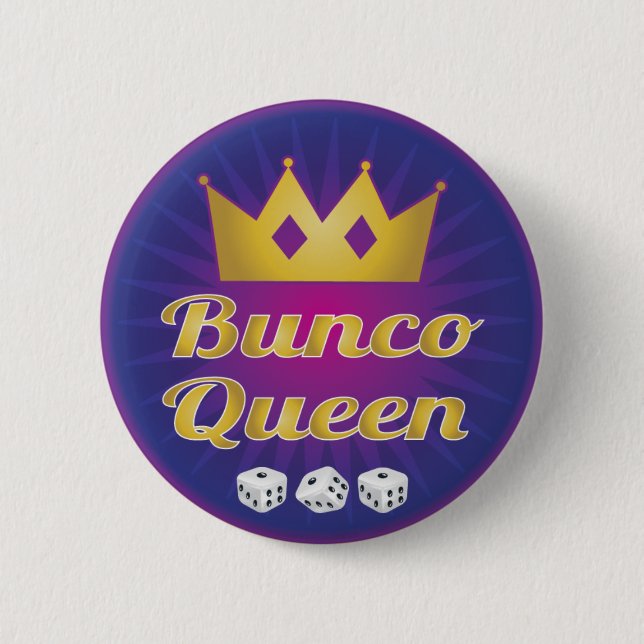 Bunco Queen Crown and Dice Pinback Button (Front)