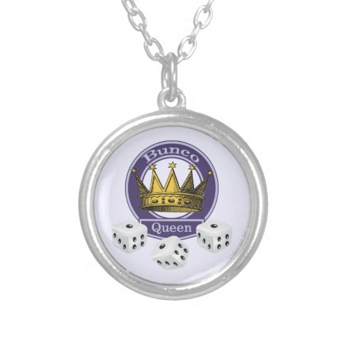 Bunco Queen Crown and Dice Silver Plated Necklace