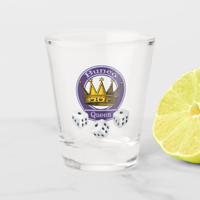 Bunco Queen Royal Crown Dice Shot Glass (Front)