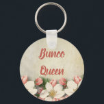 Bunco Queen Vintage Flower Garden Keychain<br><div class="desc">Elegant and beautiful vintage flowers create a lovely Bunco key chain. Monogram with your favorite Bunco players name or keep Bunco Queen text.</div>