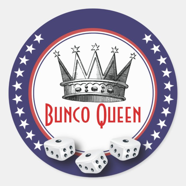Bunco Queen With Dice - Red,White and Blue Classic Round Sticker (Front)