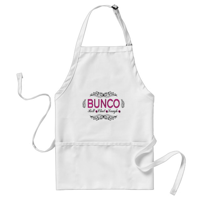 Bunco, Roll, Chat, Laugh In Pink, Black and White Adult Apron (Front)