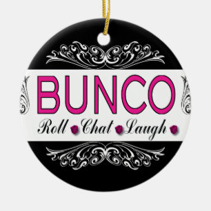 Bunco, Roll, Chat, Laugh In Pink, Black and White Ceramic Ornament