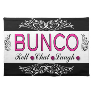 Bunco, Roll, Chat, Laugh In Pink, Black and White Cloth Placemat
