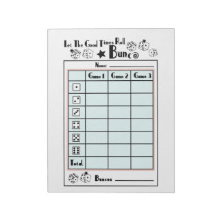 Bunco Score Card Notepad