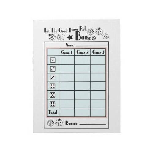  Bunco Score Card Notepad