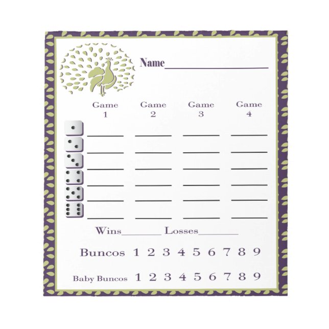 bunco score pad - bunco score sheet - peacock (Front)