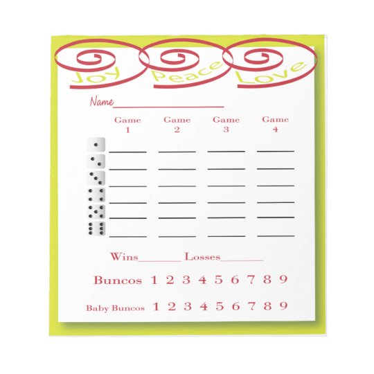 bunco score pad - joy, peace, love | Zazzle