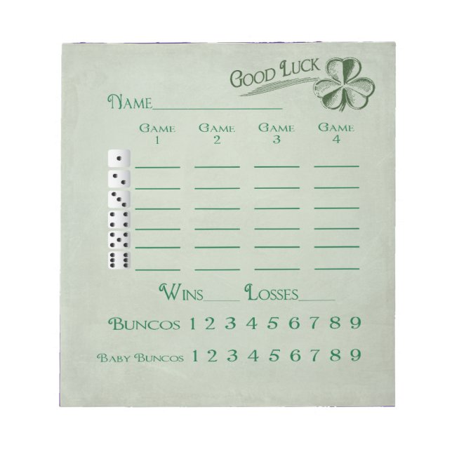 Bunco Score Pad March Saint Patricks Theme (Front)