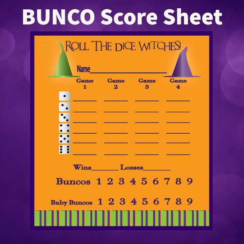 Bunco Score Pad October Theme Witch Halloween