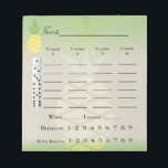 bunco score pad or score card - tropical pineapple<br><div class="desc">Add some pizzazz to your bunco events with this stylish score pad. Featured are lovely sunny yellow and green tropical pineapples Score pad includes baby buncos also known as small buncos or funcos. Easy to read score pad shows dice and has columns for four rounds of play. Add some of...</div>