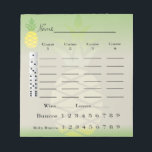 bunco score pad or score card - tropical pineapple<br><div class="desc">Add some pizzazz to your bunco events with this stylish score pad. Featured are lovely sunny yellow and green tropical pineapples Score pad includes baby buncos also known as small buncos or funcos. Easy to read score pad shows dice and has columns for four rounds of play. Add some of...</div>