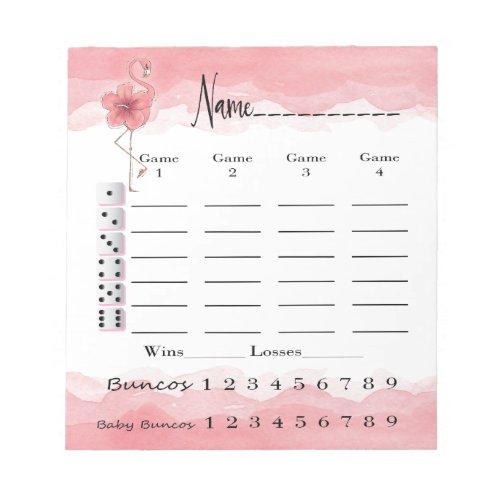 Bunco Score Pad _ Pink Flamingo Tropical Fun