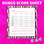 bunco score pad - zebra design<br><div class="desc">Add some style at your next Bunco event.  This black,  white and zebra design is sure to be a hit.  Add your own group name or other personalization.</div>