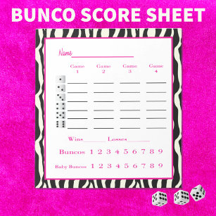 bunco score pad - zebra design