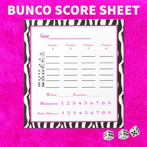 bunco score pad _ zebra design