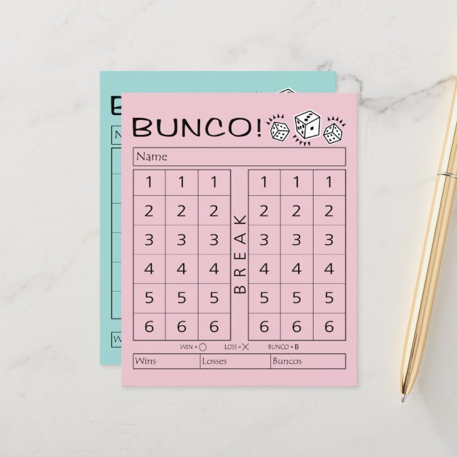 Bunco Score Sheet - Individual Tally for Dice Game (Front/Back In Situ)