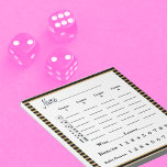 Bunco Score Sheet Pad Black Gold Stripe<br><div class="desc">Stylish black and gold stripe Bunco score pad for your next Bunco or Bunko party. Features easy to read text,  includes Baby Buncos,  Bunco,  WIns and Losses.  Dice design marks each round of play.</div>