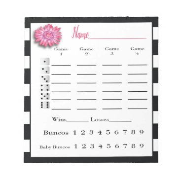 Bunco Score Sheets Black and White Pink Flower Notepad
