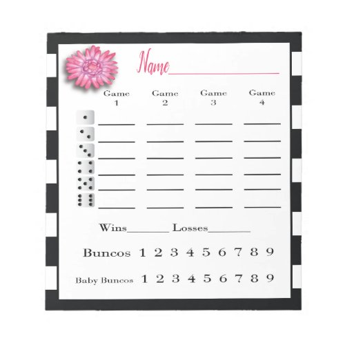 Bunco Score Sheets Black and White Pink Flower Notepad