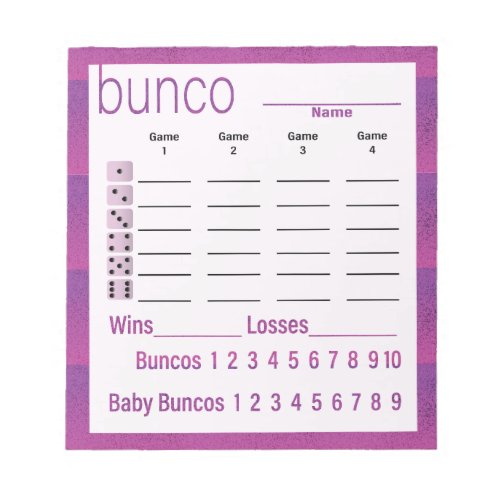Bunco Score Sheets Purple Pink Modern Notepad