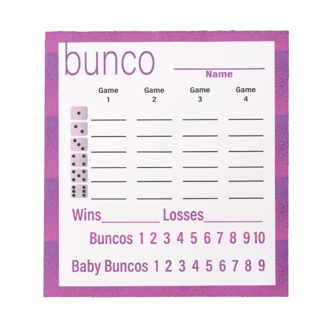 Bunco Score Sheets Purple Pink Modern Notepad (Front)