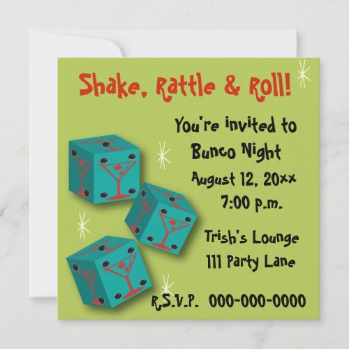 Bunco _ Shake Rattle  Roll Martini Dice Invite