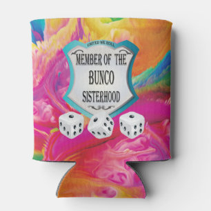 Bunco Sisterhood Pink Rainbow Colors Dice Can Cooler