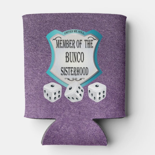 Bunco Sisterhood Purple Glitter Funny Can Cooler (Back)