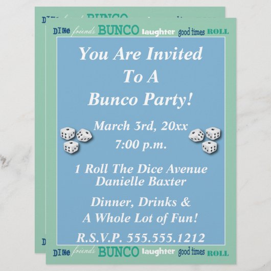 Bunco Subway Art Invite (Front/Back)