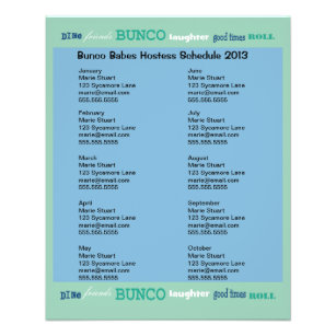 Bunco Subway Hosting Calendar Flyer