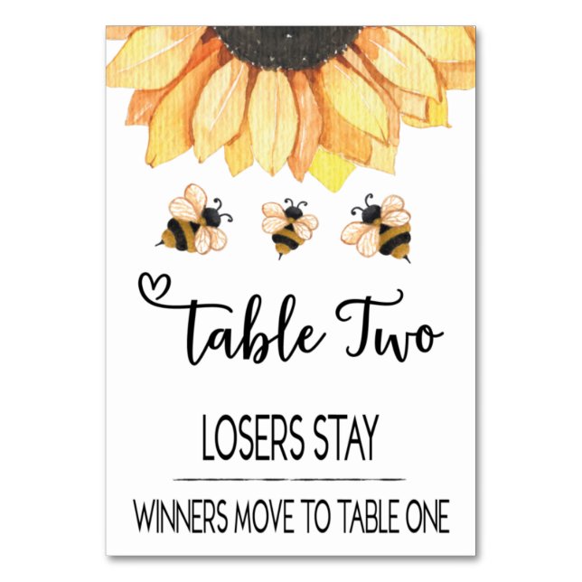 Bunco Sunflower Bee Table Card #2 (Front)