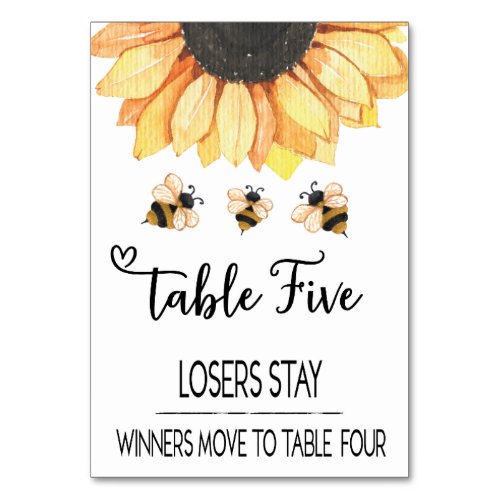 Bunco Sunflower Bee Table Card 5