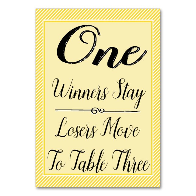 Bunco Table Card #1 - Stylish Yellow Stripe (Back)