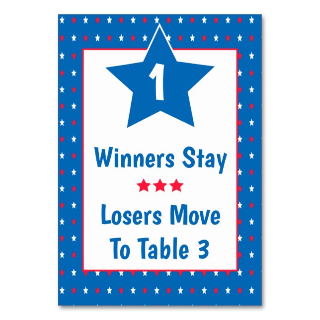 Bunco Table Card - Patriotic July Red,White & Blue (Front)